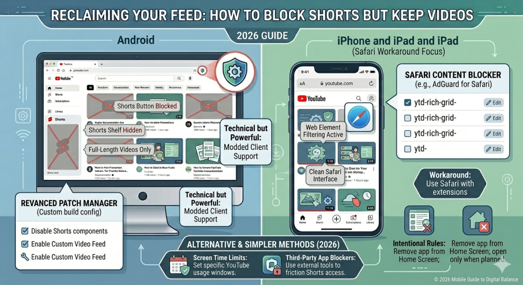 how to block youtube shorts but keep videos on mobile