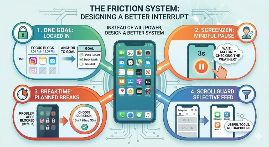 how to interrupt automatic app opening habits with friction system