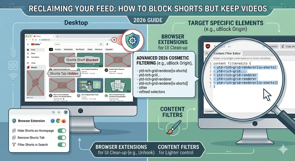 how to block youtube shorts but keep videos on desktop